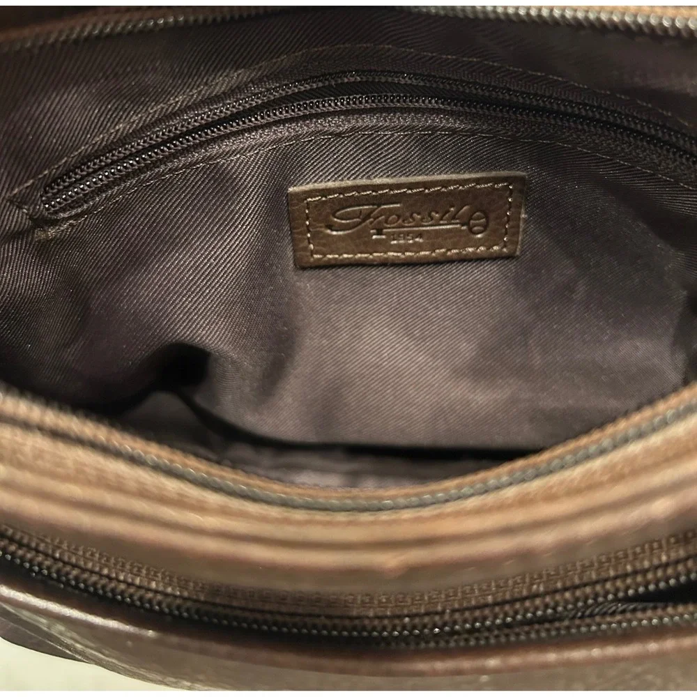 Fossil Dark Brown Pebbled Leather Small Crossbody Bag with Key Charm